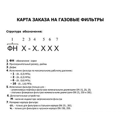 Карта заказа на газовые фильтры