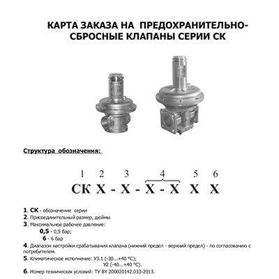 Карта заказа на предохранительно-сборные клапаны серии СК